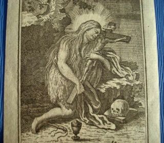 305.  St Mary Magdalene Antique Holy Card Copper Engraving 18th Cent.