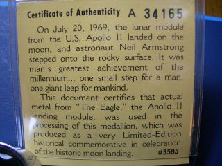 NWA 5000 Lunar Meteorite & Apollo 11 Moon Landing Coin SPACE FLOWN module metal 3