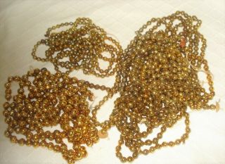 Old Vtg Gold Mercury Glass Beads Christmas Garland 5 Strands 432 " Total Length