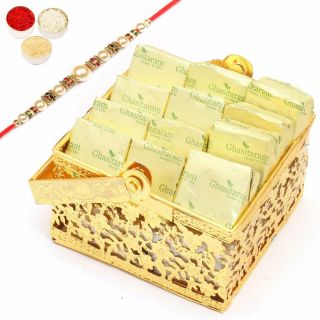 Gifts Rakhi Gifts For Brothers Rakhi Golden Small Chocolate Basket With Pearl