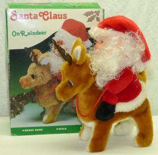 Vtg 1985 Orlando Yeh Animated Musical Santa Claus On Reindeer Plush W/ Box