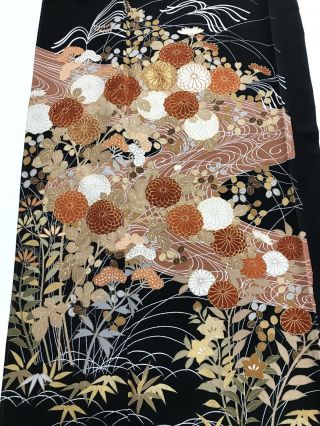 @@vintage/japanese Tomesode Kimono Silk Fabric/ Embroidery,  Chrysanthemum C968