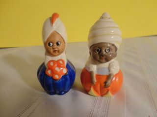 Vintage Black Americana Salt And Pepper Shakers - Boy And Girl With Turbans