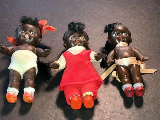 3 Vintage Black Americana African American Rubber Dolls,  5 "