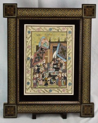 Persian Painting In Khatam Inlaid Frame.  Frame 19” X 15”.  P (bi Cm/181024)