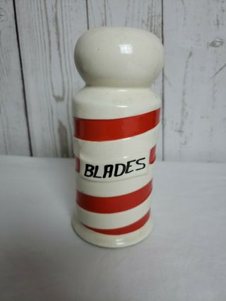 Vintage Shaving Razor Blade Bank Ceramic Barber Pole Red Stripes