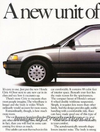 1989 Honda Civic Sedan 2 - Page Advertisement Print Art Car Ad J722