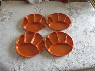 Vintage Divided Plastic Plates Orange 1970 