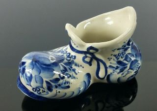 Vintage Gzhel Russian Porcelain Ceramic Hand Painted Cobalt Boot Shoe Souvenir