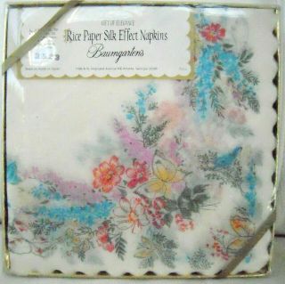 Vtg Baumgartens Rice Paper Silk Effect Napkins Luncheon Floral/butterflies