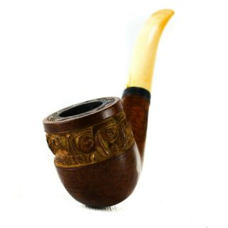 European Hand Face Caved Briar Wood Smoking Pipe Vintage