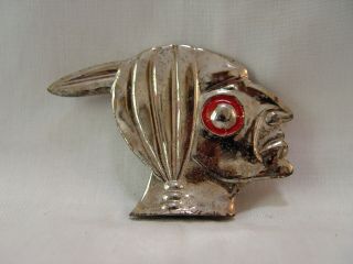 Pontiac Indian Brave Chrome Metal Hood Ornament Emblem With Red Cheeks