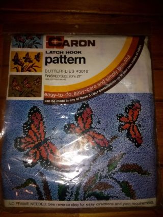 Vintage Latch Hook Kit Monark Butterfly Caron International 3010 In Bag