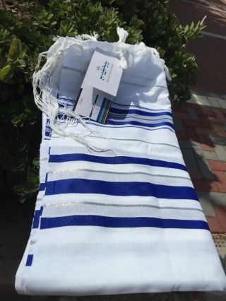 Kosher Tallit Talit Prayer Shawl 55 " X73 " Blue/silver Adult Size 60 From Israel