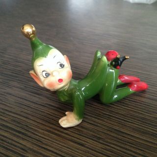 Vintage Josef Originals Pixie Elf Gnome Figurine W Ladybug Made In Japan