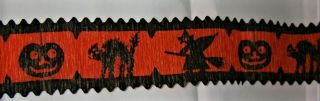 VINTAGE 1950 ' s HALLOWEEN Crepe Paper Party Streamer Decoration WITCH,  CAT,  JOL 4