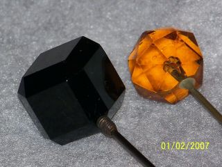 Vintage Victorian Glass Hat Pin Stick Pin Amber And Black