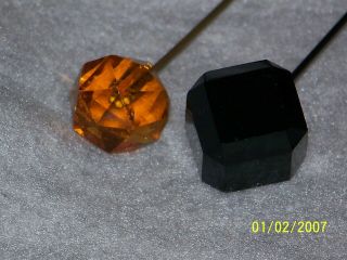 Vintage Victorian Glass Hat Pin Stick Pin Amber And Black 2