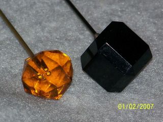 Vintage Victorian Glass Hat Pin Stick Pin Amber And Black 3