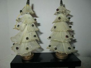 2 Vintage Glass Bead & Netting Christmas Trees Japan Holiday Decorations
