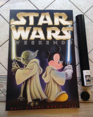 Star Wars 2003 Disney Star Wars Weekends Jedi Yoda Mickey Poster W Tube Perfect