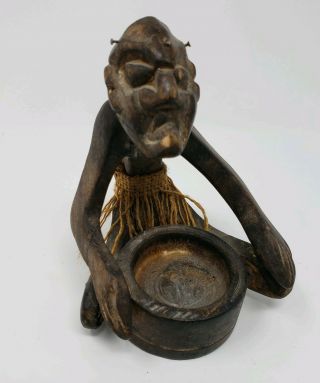 Vintage Rare Tiki Man Hand Carved Teak Wood Tribal Hawaiian Art Sculpture