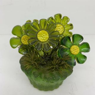 Green Plastic Floral Knick Knack Vtg Retro 70s Daisy Office Desk Kitchen Kitsch