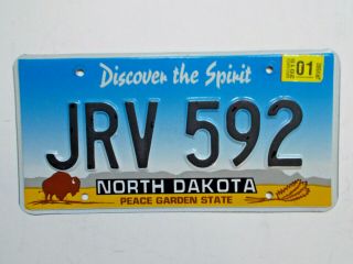 1 - North Dakota License Plate.  - Jrv 592.  Good Cond.  Peace Garden State.