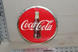 Rare 1930s Drink Coca Cola Bottle Celluloid Metal Sign Gas Oil Fountain Button