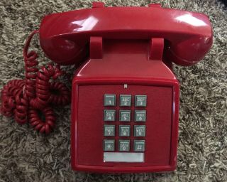 Vintage Cortelco Red Push Button Desk Phone Hotline Telephone