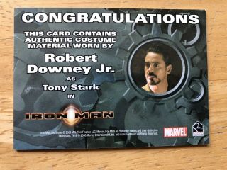 Iron Man Marvel Movie Relic Costume Card Tony Stark RDJ Rittenhouse Archives 2