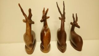 A herd of six vintage wood teak wooden 1960 ' s 1970 ' s Antelope Deer Stag Ibex 2