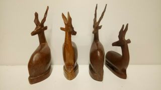 A herd of six vintage wood teak wooden 1960 ' s 1970 ' s Antelope Deer Stag Ibex 3
