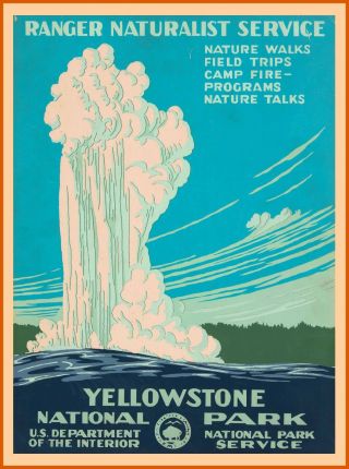 1938 Yellowstone National Park Vintage Wyoming Travel Advertisement Poster