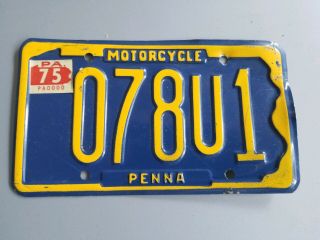 Vintage 1975 Pennsylvania Motorcycle License Plate Penn Penna Collectable 75 Pa
