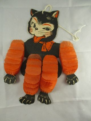 Vintage Halloween Honeycomb Cat Decoration - Made In Usa