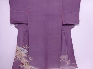 74772 Japanese Kimono / Antique Iro - Tomesode / Embroidery / Jigami & Flower