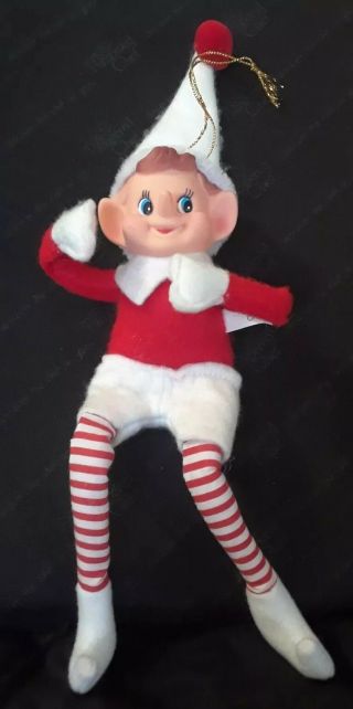 Elf Pixie Christmas Holiday Ornament Decor.  Approx 11 " To Tip Of Hat