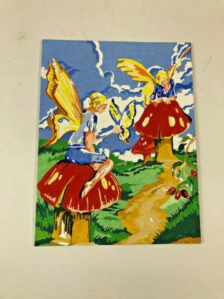 Vintage Pbn Fairy Painting Gypsy Mushroom Paint By Number Wall Art Fantasy Hippy
