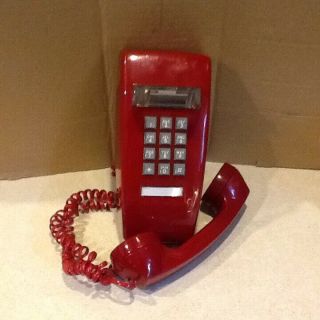 Vintage Retro Red Push Button Wall Telephone With Red Cord