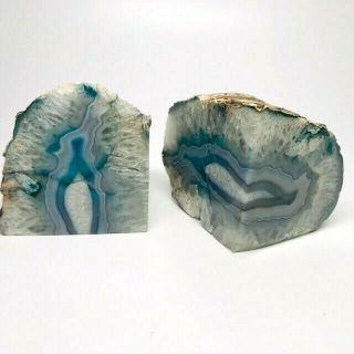 Blue Agate Geode Bookends Polished