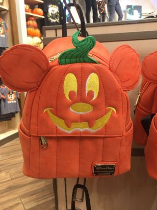 Disney Parks Halloween Mickey Mouse Pumpkin Backpack Loungefly In Hand