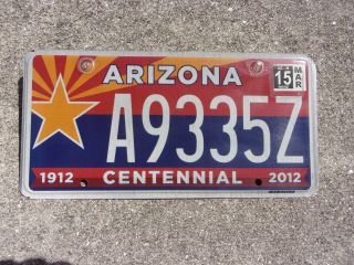 Arizona 2015 Centennial License Plate A9335z