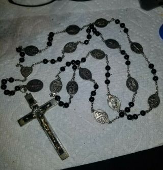 Antique Rosaries Stations Of The Cross Rosary - Sterling Silver - Teaching Ebony