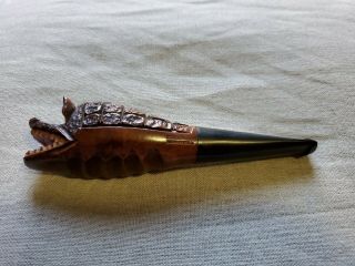 Imported Italian Briar Estate Tobacco Smoking Pipe Hand Carved Alligator Face