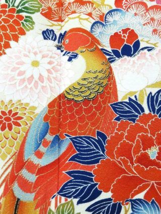 01vbcf 1757 Silk Vintage Tomesode Fabric Japanese Kimono Birds Plum Blossom