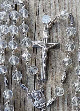 Vintage Crystal Beads & Sterling Silver Filigree Rosary Beads