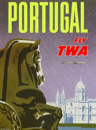 Portugal By Clipper Airplane Vintage Lisbon Travel Advertisement Poster Print 8
