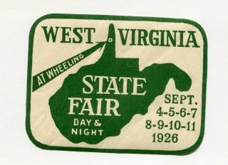 Vintage Poster Stamp Label West Virginia State Fair 1926 Wheeling Wv Day & Night