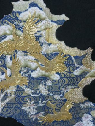 01vbcf 1633 Silk Vintage Tomesode Fabric Japanese Kimono Crane Birds